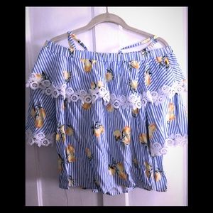 NWOT Off the shoulder pin stripe top